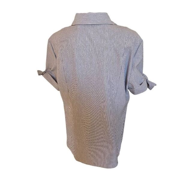 Tahari Womens Short Sleeve Striped Button Front Blouse Blue White Size Large - Picture 5 of 11